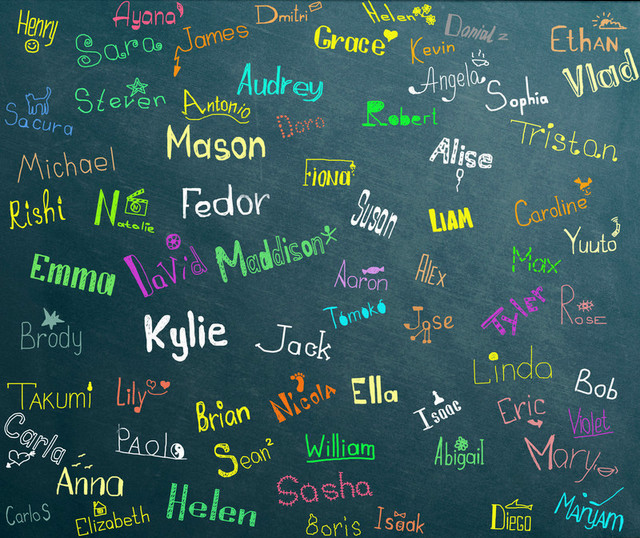 A chalkboard with many names written on it