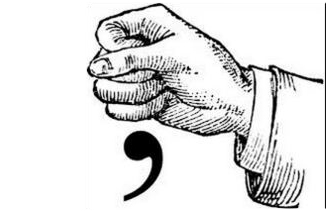 A clenched fist over a comma